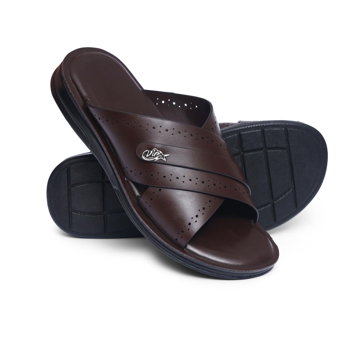 Dotted-Cross Brown Chappal - W4