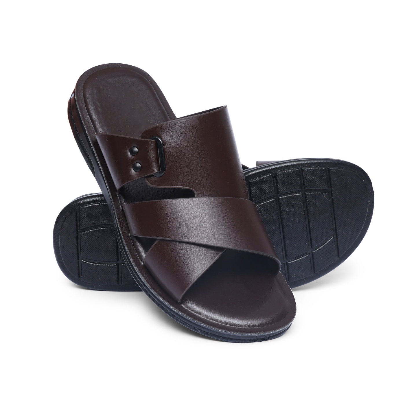 Cross-Buckled Brown Chappal - W8