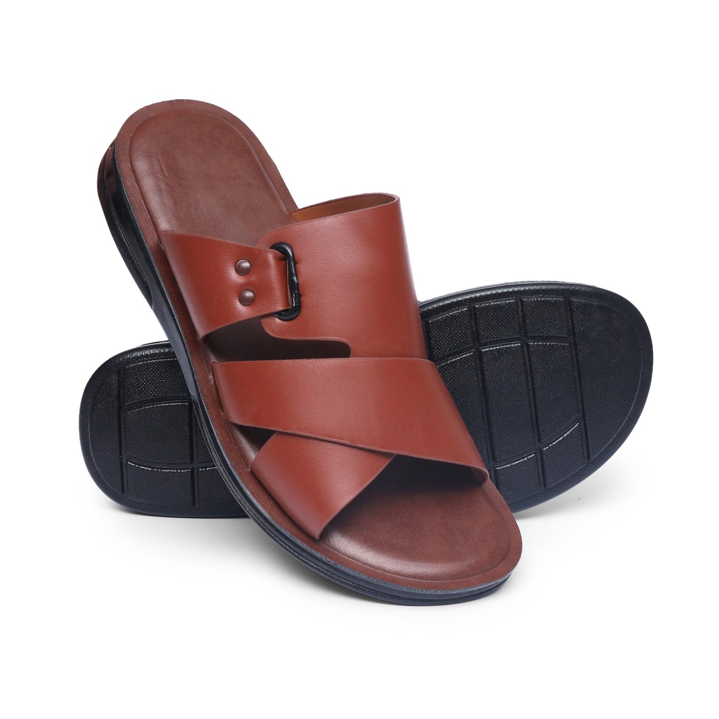 Cross-Buckled Tan Chappal - W8