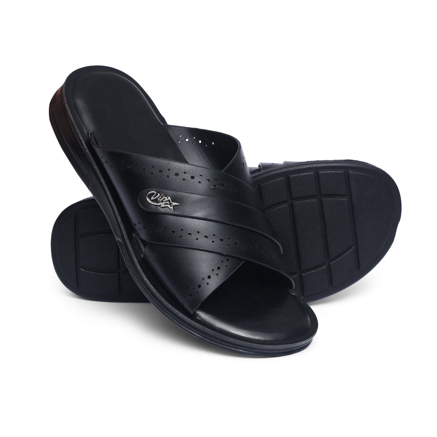 Dotted-Cross Black Chappal - W4